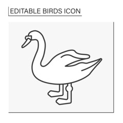 Swan line icon. Large waterbird with long flexible neck and short legs. All-white plumage, webbed feet and broad bill.Birds concept. Isolated vector illustration. Editable stroke