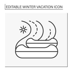  Snowskate line icon. Snow tubing. Extreme descent from mountain. Winter vacation concept. Isolated vector illustration. Editable stroke