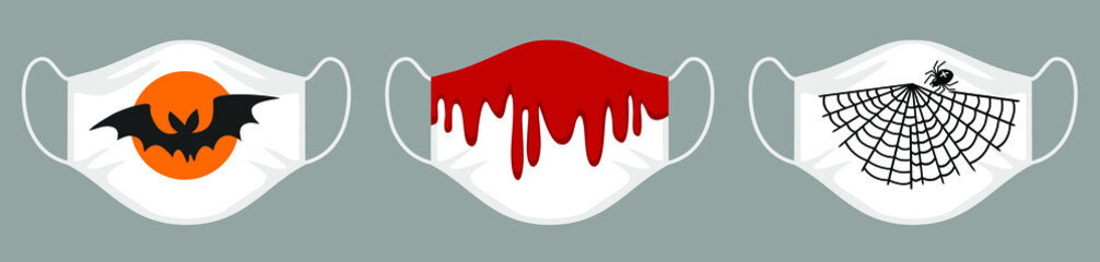 Protective face mask with a fun design. Set of fabric face mask. Halloween face mask. 