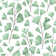 Fototapeta premium Vector Illustration ginkgo biloba leaves. Seamless pattern with leaves. Herbal alternative medical care anti-oxidant leaves in watercolor style.