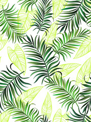 Tropical leaves vector pattern. summer botanical illustration for clothes, cover, print, illustration design. 