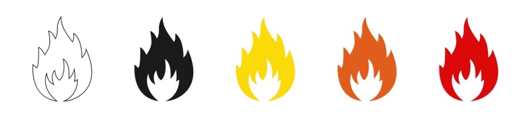 Fire icons set on white background. Bonfire flame. Illustration