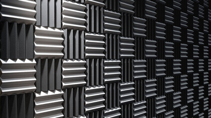 Black and white acoustic foam background in perspective. 3d illustration