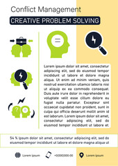 Conflict management brochure. Creative problem solving template. Flyer, magazine, poster, book cover, booklet. Dispute resolution, analysis infographic concept.Layout illustration page with icon