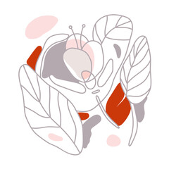 Vector abstract flower illustration in grey, pink and red-brown. Suitable for cards,  invitations, paper and others