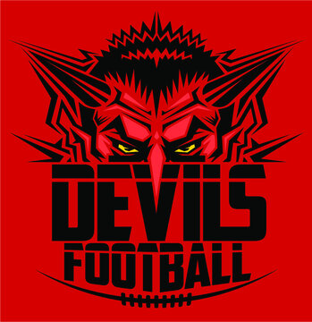 devils football team design with half mascot and laces for school, college or league