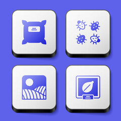 Set Pack full of seeds, Colorado beetle, Agriculture wheat field farm and Seeds specific plant icon. White square button. Vector