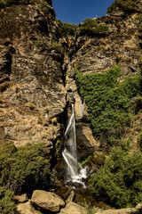 Tajo Cortés waterfall in the Barranco de Bermejo canyon above Pórtugos village, Las Alpujarras,...