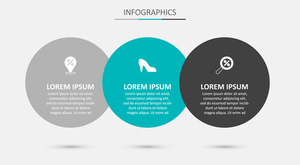 Set Woman shoe, Location with percent and Magnifying glass. Business infographic template. Vector