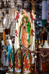 Sale of religious articles close to the Minor Basilica of the Lord of Miracles located in the city of Buga in Colombia