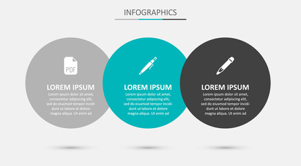 Set Pen, PDF file document and Pencil with eraser. Business infographic template. Vector