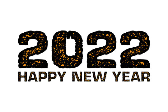 Happy New Year 2022. Number and text. Colored silhouette. Horizontal view. Vector simple flat graphic hand drawn illustration. Texture.