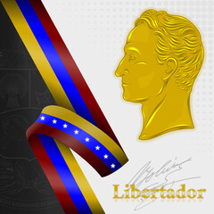 vector design, simon bolivar liberator of venezuela, venezuela flag and shield - obrazy, fototapety, plakaty