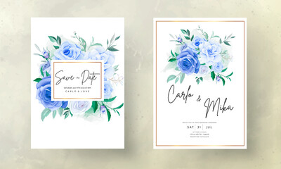 Fototapeta na wymiar beautiful hand drawing blue flower wedding invitation card