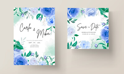 Fototapeta na wymiar beautiful hand drawing blue flower wedding invitation card