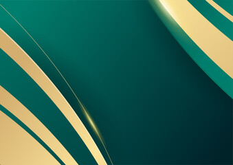 Abstract green wave background vector. Luxury green background combine with glowing golden lines. Overlap layer textured background