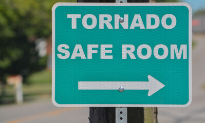 A Tornado Safe Room Sign for direction to protection from Severe Weather in Kentucky