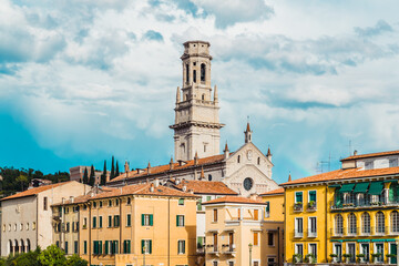 Panoramic of Verona crossed by the river Adige, with the tower of the Cathedral of Santa Maria...