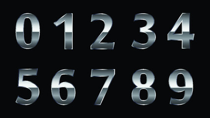 Set of 3d metal luxury numbers. modern minimal luxury flat numbers for your unique design elements. 0, 1, 2, 3, 4, 5, 6, 7, 8, 9. Large silver numbers with glitter, isolated on black background