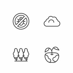 Set line Apple, Fruit trees, Stop colorado beetle and Cloudy weather icon. Vector