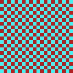 Fototapeta premium Two color checkerboard. Cyan and Fire brick colors of checkerboard. Chessboard, checkerboard texture. Squares pattern. Background.