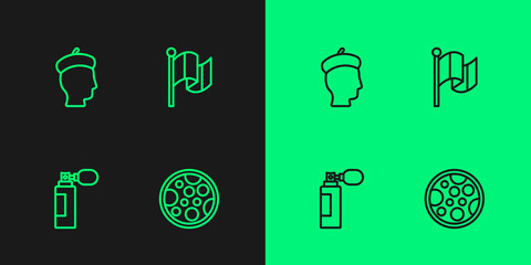 Fototapeta premium Set line Pizza, Perfume, French man and Flag Italy icon. Vector