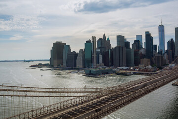 Panorama beautiful cityscape Manhattan overview Brooklyn bridge in New York City United States...