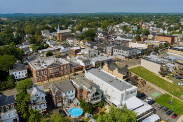 Fototapeta premium Aerial view of single family homes, a residential district East Brunswick New Jersey