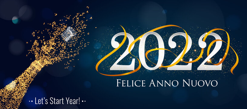 2022 New Year Italian greeting card (Felice Anno Nuovo 2022). Italian 2022 New Year Version. Italian 2022 Happy New Year background.