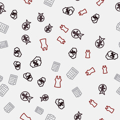 Set line Discount percent tag, Clipboard with checklist and Woman dress on seamless pattern. Vector