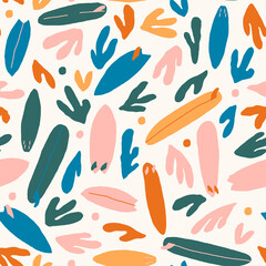 Vector illustration with palms, surfboards and flowers