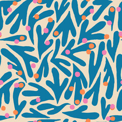 Matisse abstract shaped tropical minimalist seamless pattern. Vector illustration