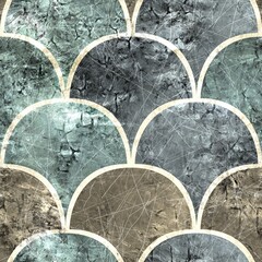 Seamless Moroccan Tile Mosaic Grungy Pattern for Surface Print. High quality illustration. Ornate distressed tribal bohemian geometry swatch in perfect repeat. Geometric textile design.