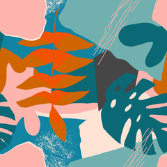 Obraz na płótnie Canvas Modern exotic jungle fruits and plants illustration in vector.