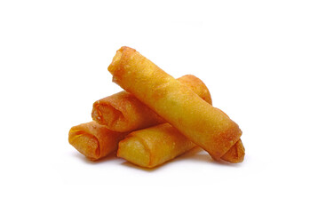 Spring rolls isolated on white background. Deep fried crispy spring rolls. Famous Traditional Chinese appetizers, vegetarian food