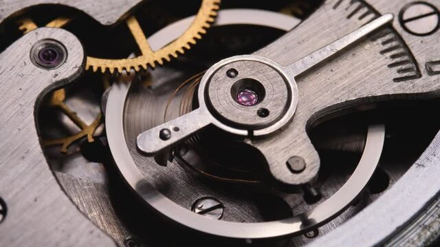 Inside of mechanic watch. Old clock mechanism works. Successful business or teamwork. Mechanical watches, time gears concept