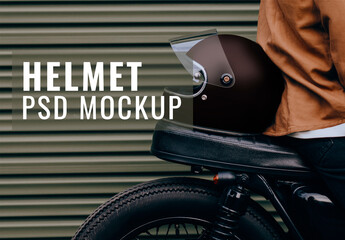 Black Helmet Mockup Placed on a Motorcycle