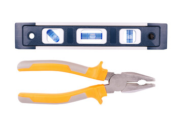 Bubble level and grip isolated on a white background. Cut out