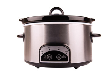 Stainless crock pot isolated on a white background. Cut out. - obrazy, fototapety, plakaty