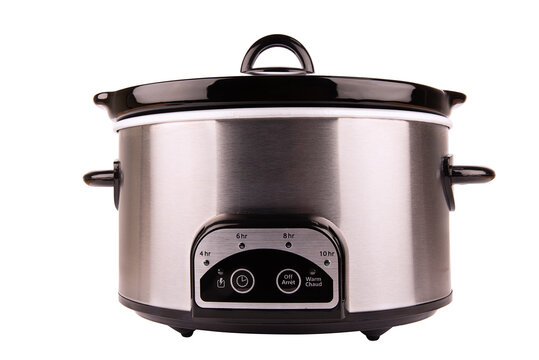 Stainless crock pot isolated on a white background. Cut out.