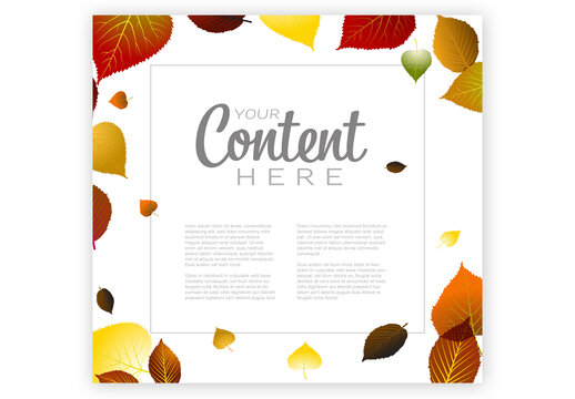 Autumn Leaves Background Banner Layout with Square Frame