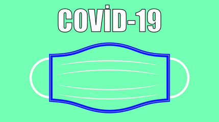 Covid-19 face mask, on blue background, blue mask with white stripes, isolated, front view