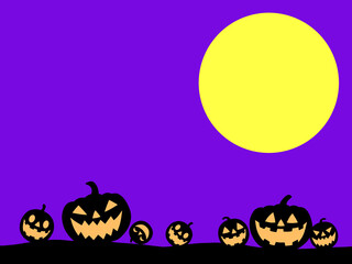 紫色の背景に満月とシルエットのジャックオーランタン
