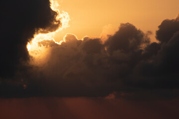 Majestic sunset in the mountains landscape. Deir El Qamar, Lebanon.