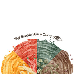 スパイスカレーとスパイス4種類の手書き水彩風イラスト Aroma Wall Mural Aro Ko Hamari