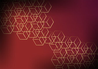 Abstract Dark Background with Geometric Shape and Golden Element Combination. Red and gold background with luxury golden lines