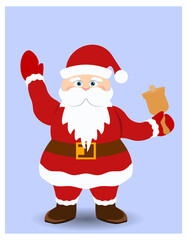 Santa Claus plays a bell and waves his hand