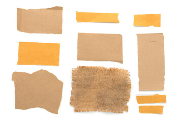 collection of memo pads or torn stickers isolated on a white background