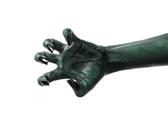 Halloween green witch's or zombie's hand isolated on white