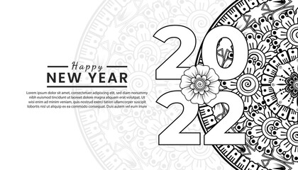 Happy new year 2022 banner or card template with mehndi flower